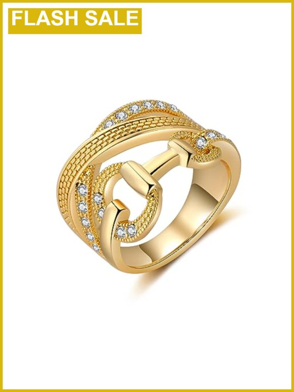 Chunky Gold Plated Crossover Statement Ring Multiple Rows Band